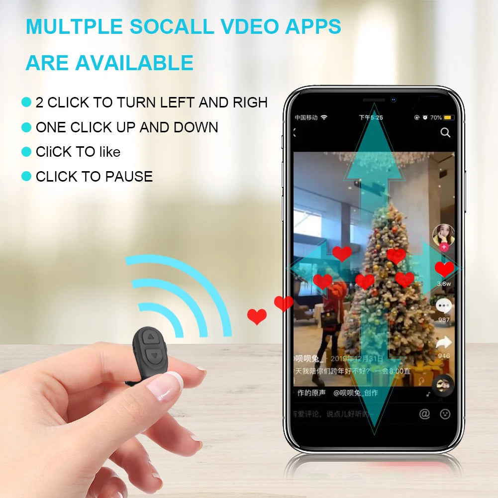 For TikTok Scrolling Ring Wireless Remote Page Turner Clicker Kindle App Camera Shutter Selfie Video Recording for iOS Android