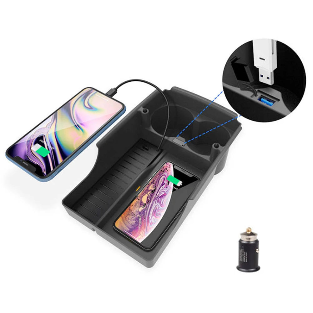 Mobile Phone Wireless Charger For Tesla Model S X Accessories Kit Center Console Storage Box Cup Holder Charging Pad for iPhone