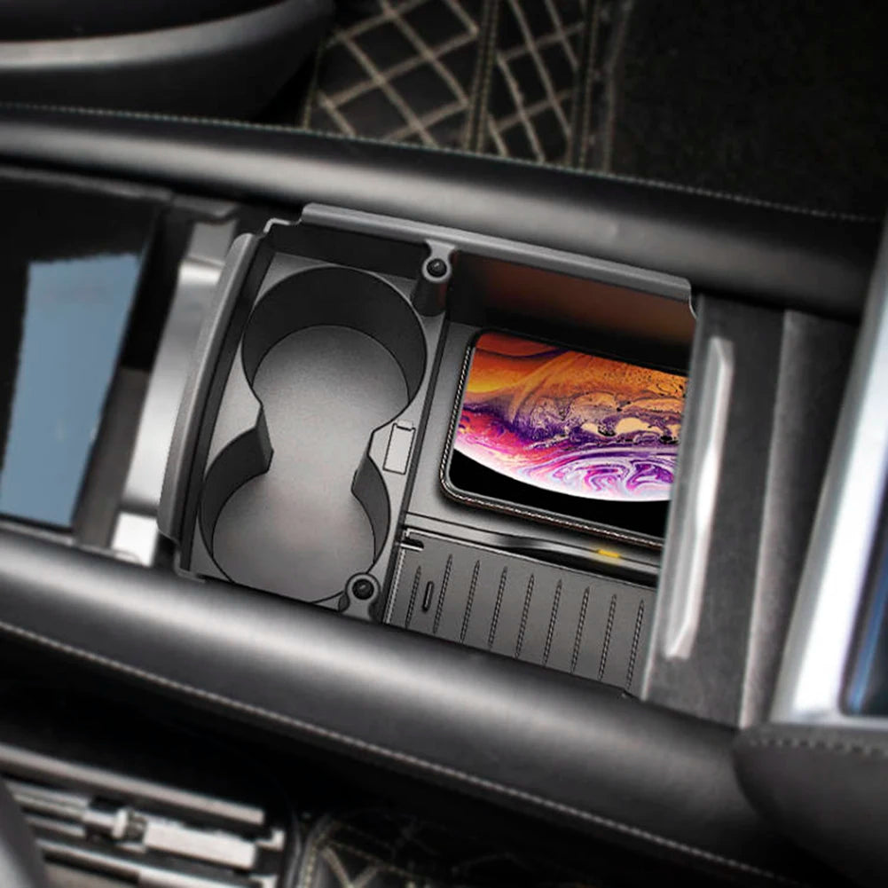 Mobile Phone Wireless Charger For Tesla Model S X Accessories Kit Center Console Storage Box Cup Holder Charging Pad for iPhone