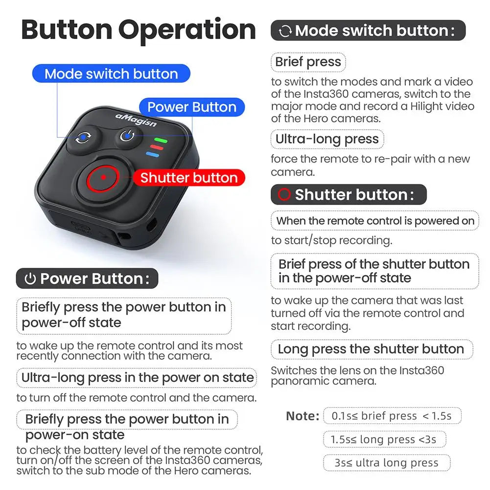Insta360 X5 Accessories For Insta360 Action Camera Bluetooth Remote Control Smartphone Bluetooth Remote Controller