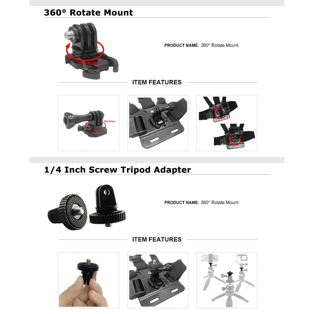 12 in 1 Vlog Accessories Kit for Mobile Phone & Action Camera outdoor riding Motorcycle Helmet Chin Strap for GoPro Hero 12 11 9