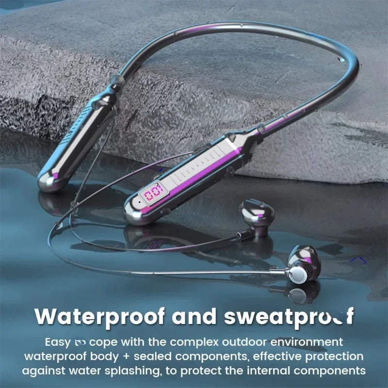 Wireless Bluebooth Earphones Neckband Headphones Gaming LED Display Stereo Sports Headset Halter Waterproof Magnetic Earbuds