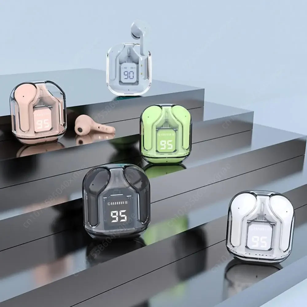 Bluetooth-Compatible Noise Canceling Translucent Earphones with Digital Display Charging Case Small Ear Buds for Sports Working