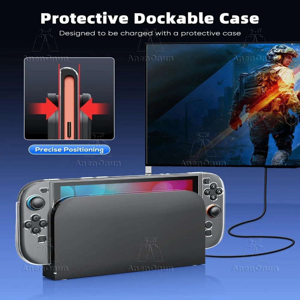 7-in-1 Protective Accessories Kit for Switch 2 Dockable TPU Clear Soft Case w/2 HD Tempered Glass Screen Protector 4 Thumb Grips
