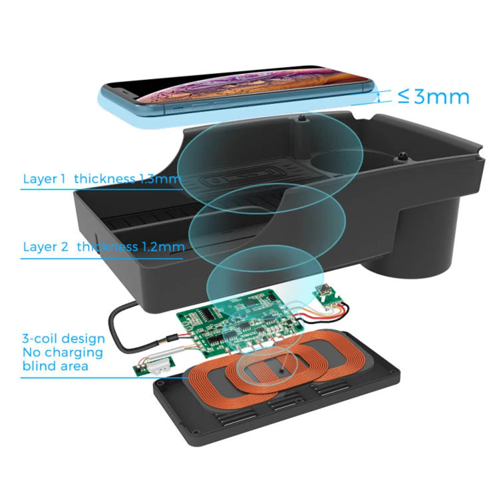 Mobile Phone Wireless Charger For Tesla Model S X Accessories Kit Center Console Storage Box Cup Holder Charging Pad for iPhone