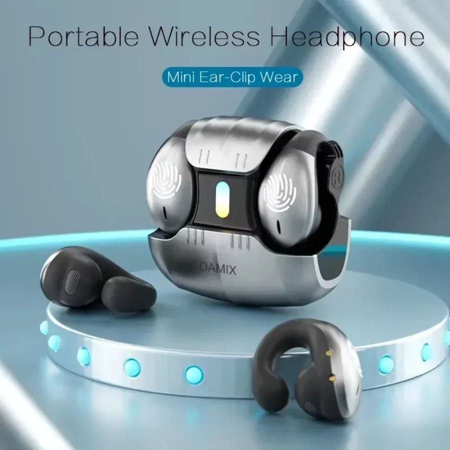 Bone Conduction Open Ear Clip Wireless Bluetooth 5.5 Headphones LED Breathing Light Noise Canceling Earbuds for Music