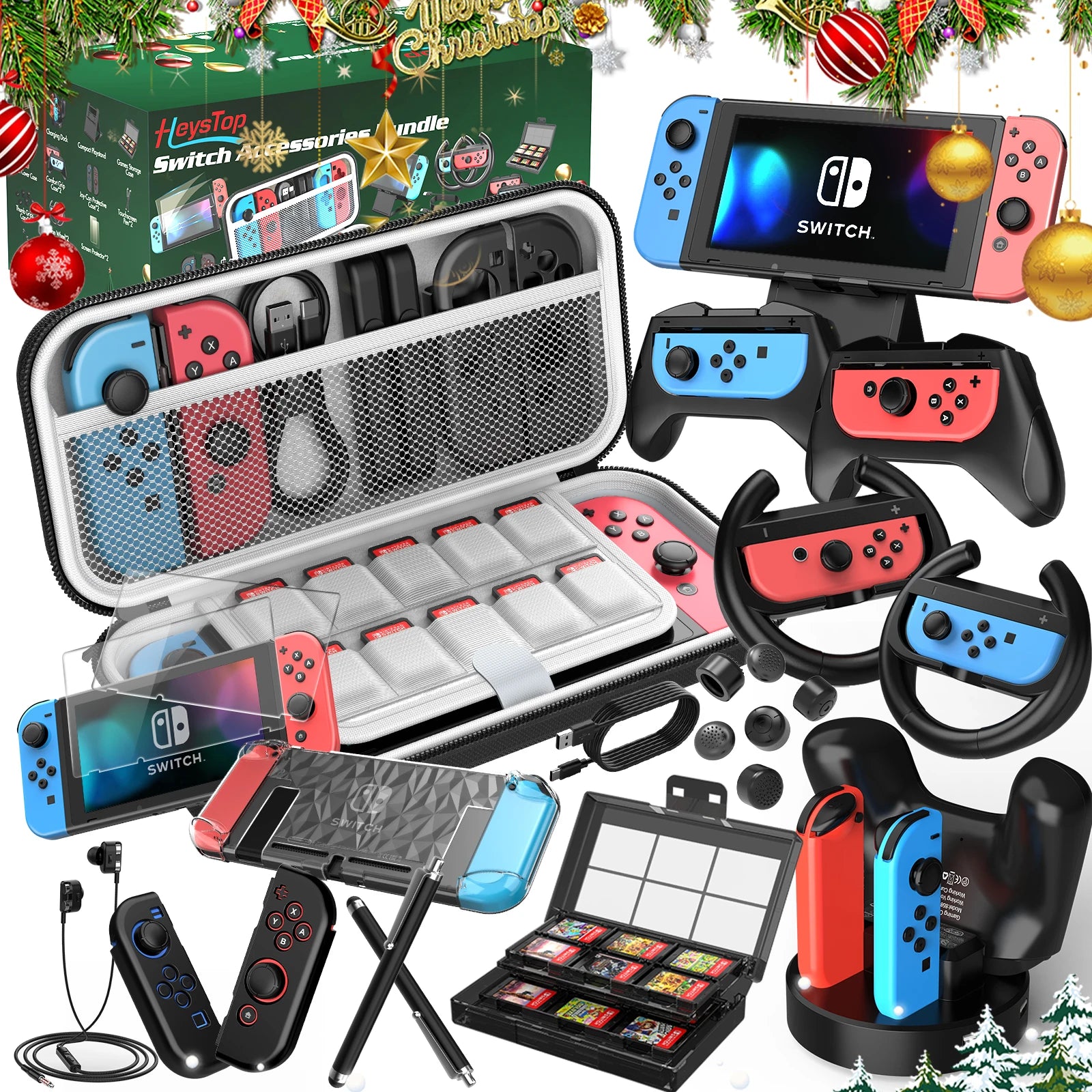 Switch Accessories Bundle 27 in 1 Accessories Kit with Carrying Case Screen Protector Charging Dock Men Women Christmas Gifts