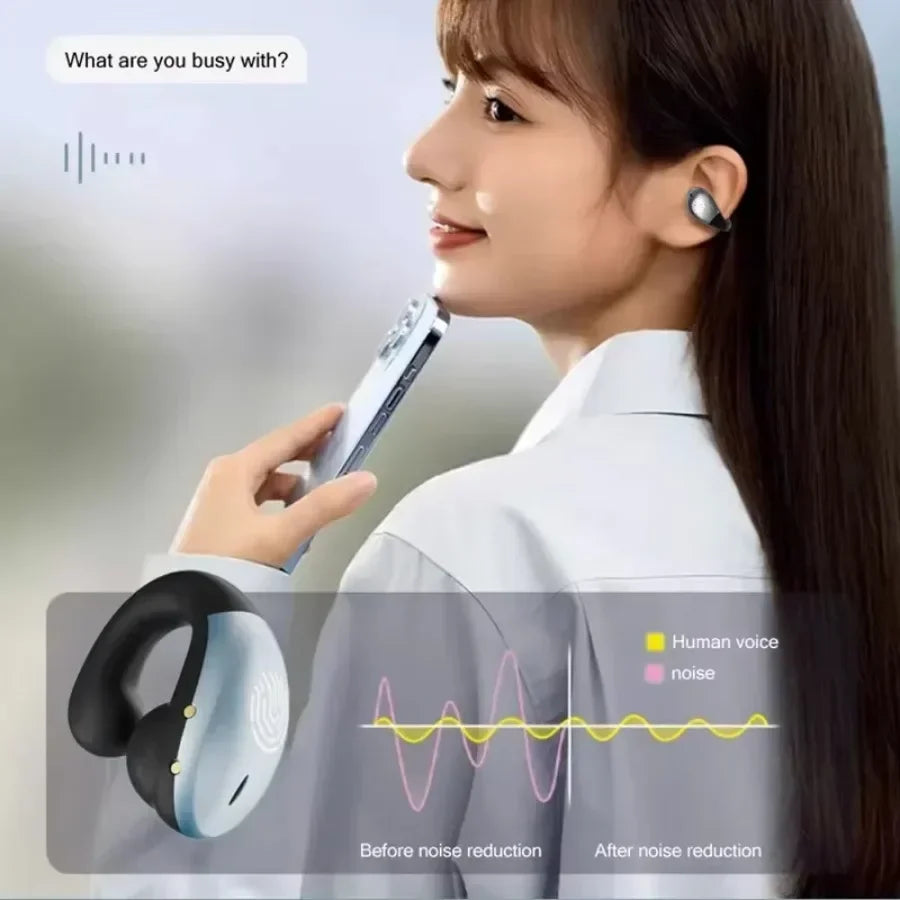 Bone Conduction Open Ear Clip Wireless Bluetooth 5.5 Headphones LED Breathing Light Noise Canceling Earbuds for Music