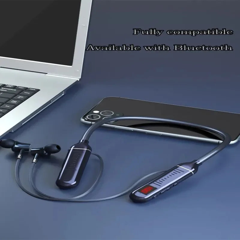 Wireless Bluebooth Earphones Neckband Headphones Gaming LED Display Stereo Sports Headset Halter Waterproof Magnetic Earbuds