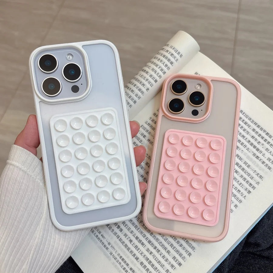 3D Suction Cup Airbag Phone Case For iPhone 17 16 15 14 13 12 11 Pro Max XR X XS 7 8 Plus Clear Candy Shockproof Bumper Cover