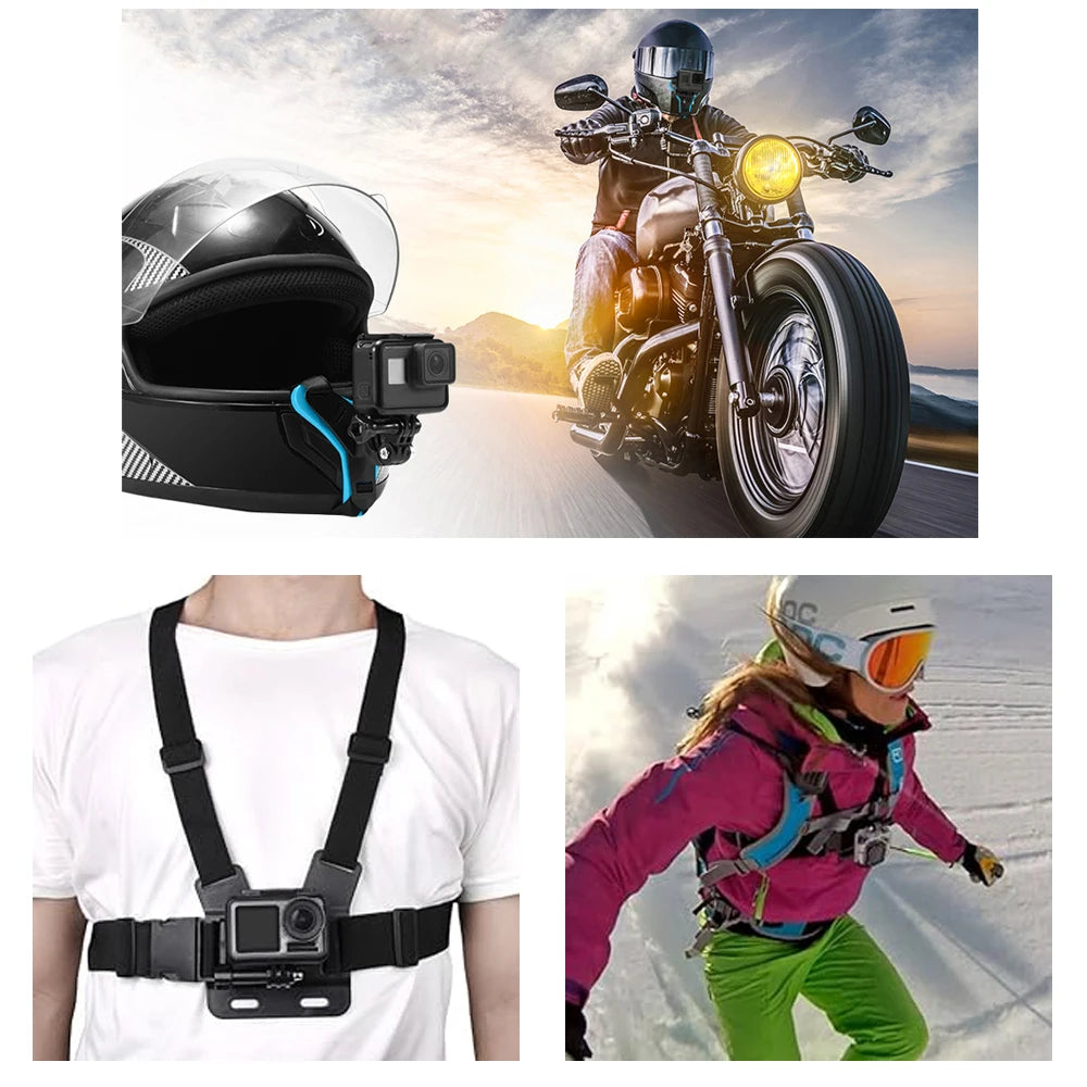 12 in 1 Vlog Accessories Kit for Mobile Phone & Action Camera outdoor riding Motorcycle Helmet Chin Strap for GoPro Hero 12 11 9