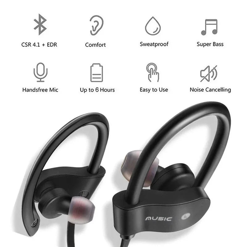 Bluetooth Earphone Earloop Earbuds Stereo Bluetooth Headphone Wireless Sports Earpiece Handsfree with Microphone For Smart Phone