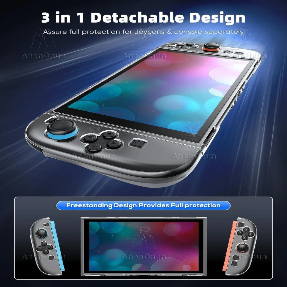 7-in-1 Protective Accessories Kit for Switch 2 Dockable TPU Clear Soft Case w/2 HD Tempered Glass Screen Protector 4 Thumb Grips