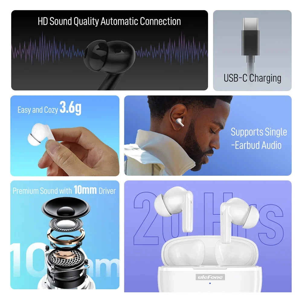 Ulefone Buds Wireless Bluetooth Headset Sports Music Earphones Business Headset Earbuds Suitable For All Smart Phones