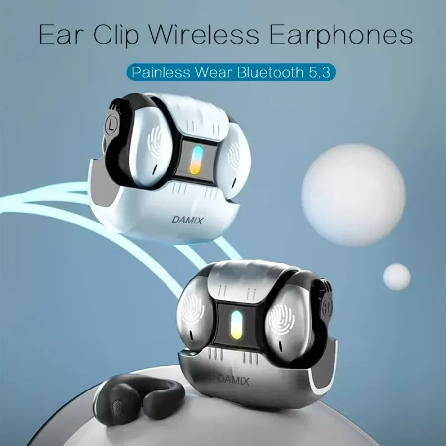 Bone Conduction Open Ear Clip Wireless Bluetooth 5.5 Headphones LED Breathing Light Noise Canceling Earbuds for Music